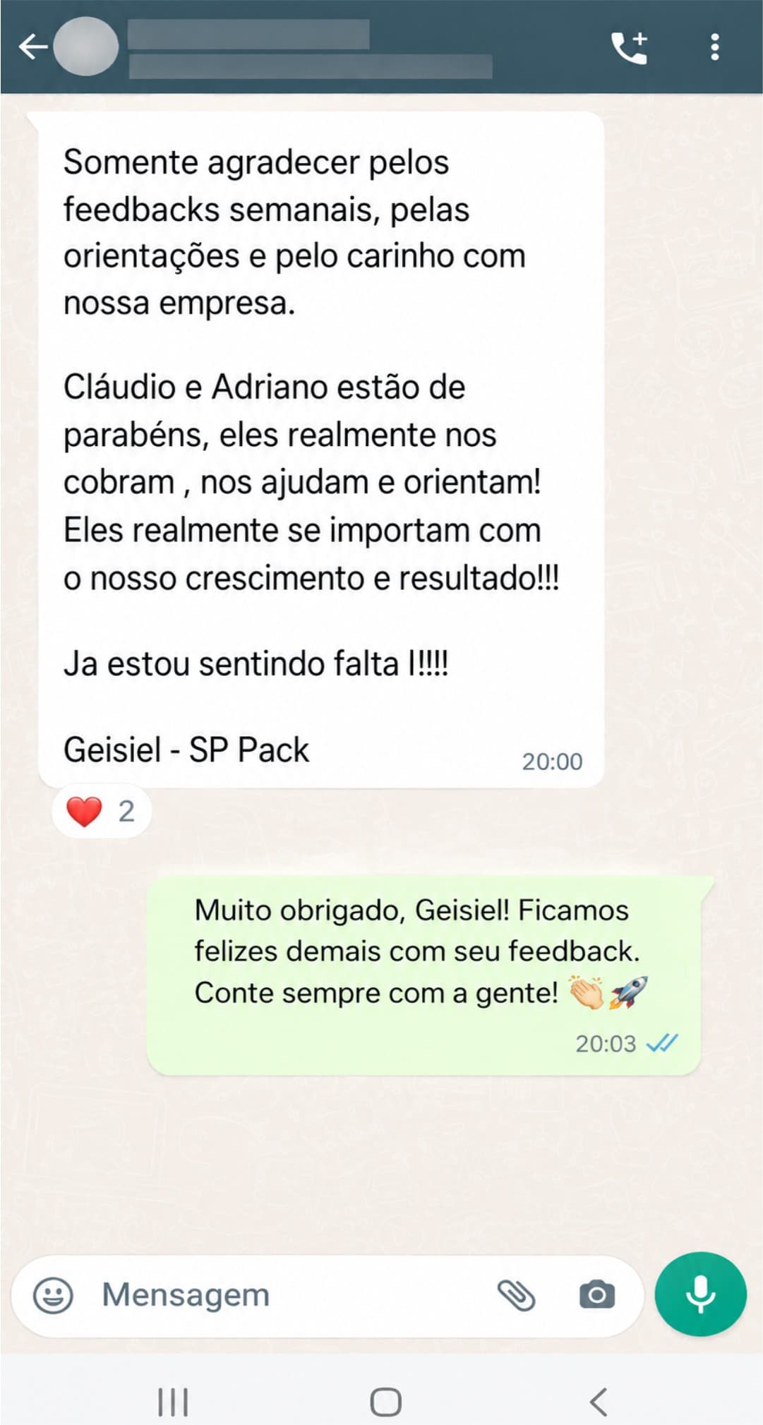 Mensagem de cliente do Impulsão Empresarial relatando resultado, print 5.