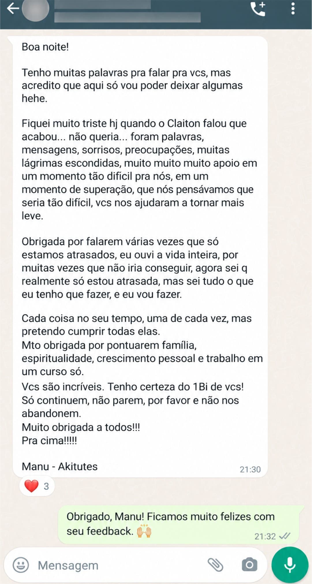 Mensagem de cliente do Impulsão Empresarial relatando resultado, print 11.