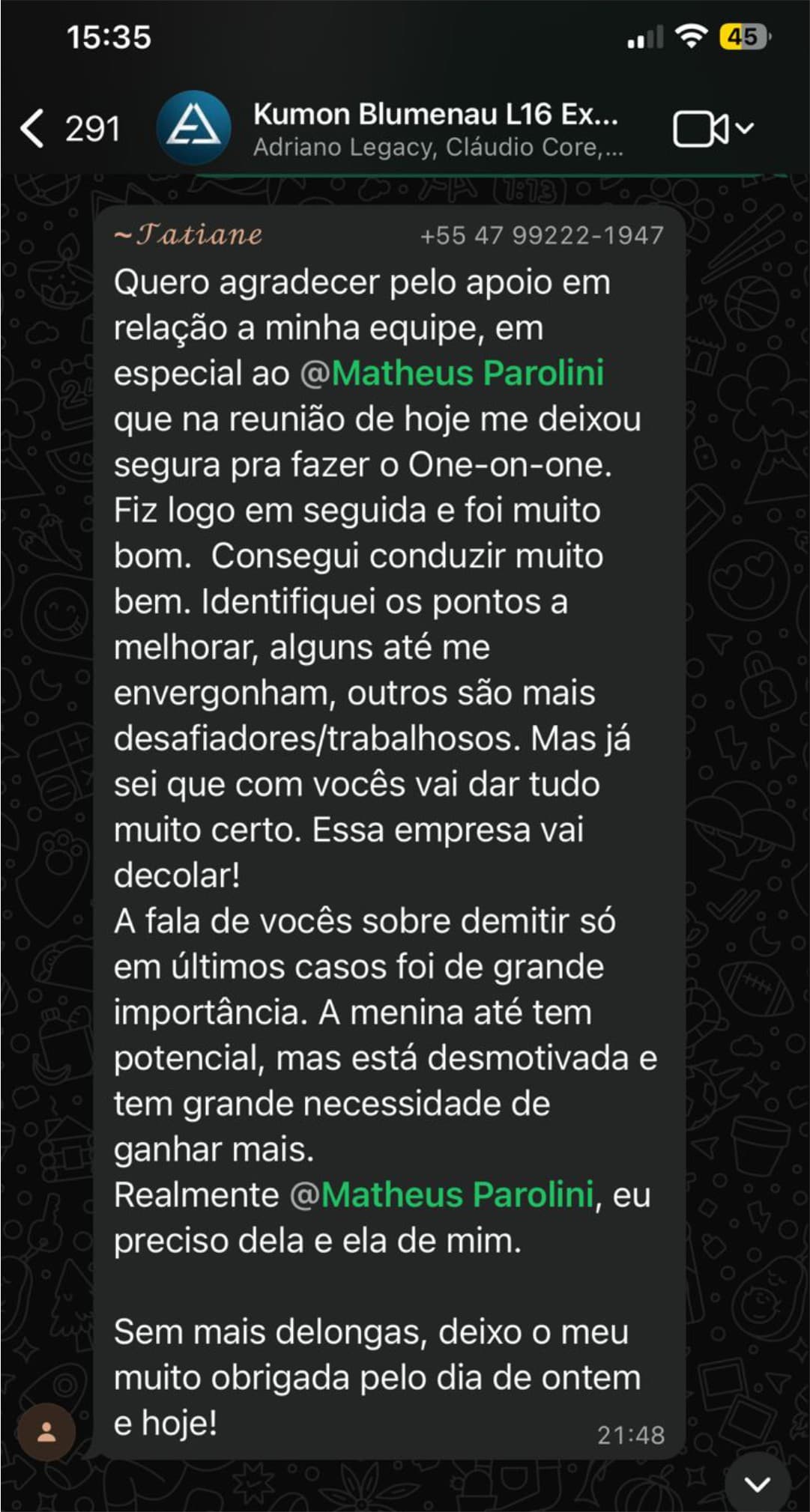 Mensagem de cliente do Impulsão Empresarial relatando resultado, print 4.