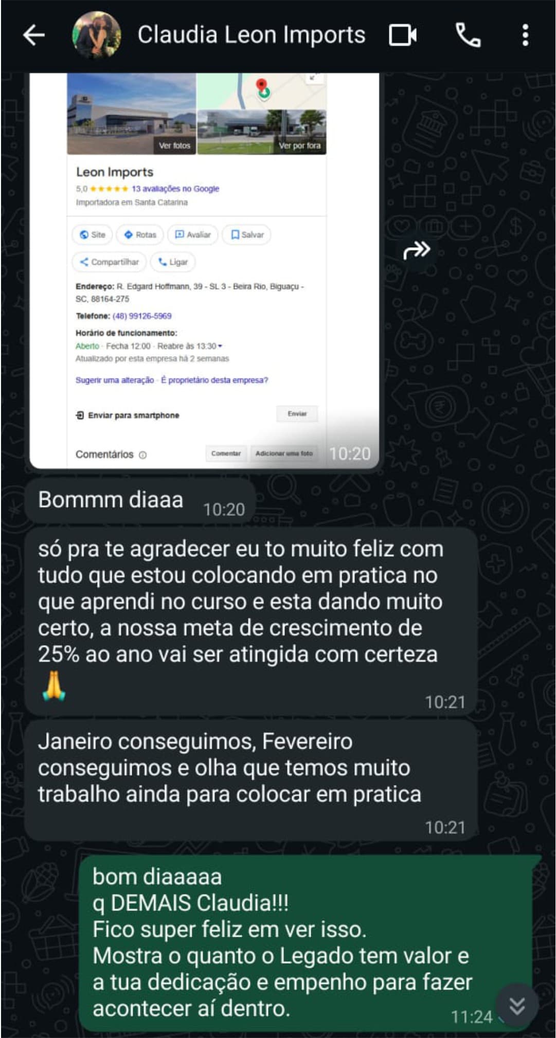 Mensagem de cliente do Impulsão Empresarial relatando resultado, print 6.