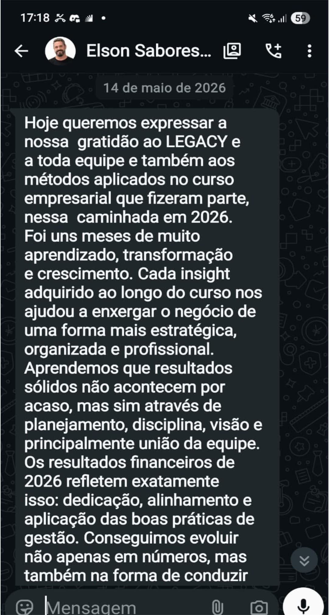 Mensagem de cliente do Impulsão Empresarial relatando resultado, print 2.