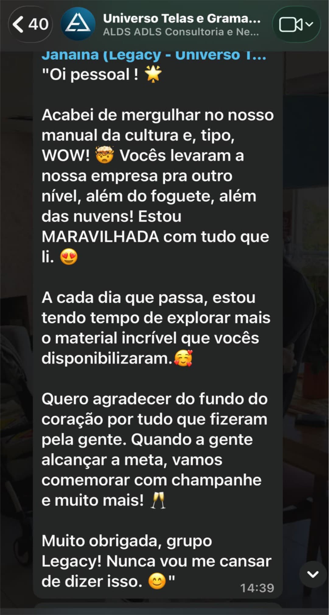 Mensagem de cliente do Impulsão Empresarial relatando resultado, print 7.
